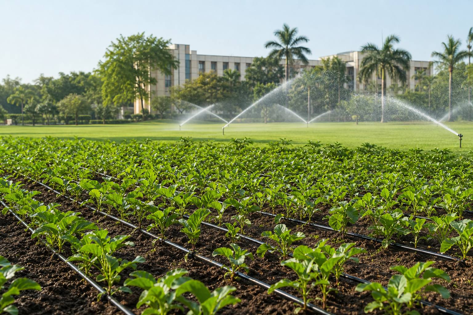 Sprinkler irrigation supporting agriculture